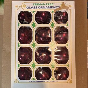 Vintage Glass Ornaments - box of 12 burgundy